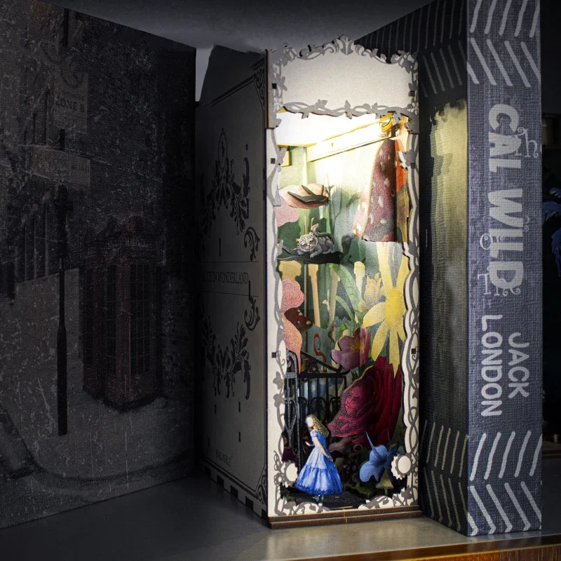 Diy Wooden Book Nook Kit Shelf Insert - Sujetalibros de viaje para jardín, estantería